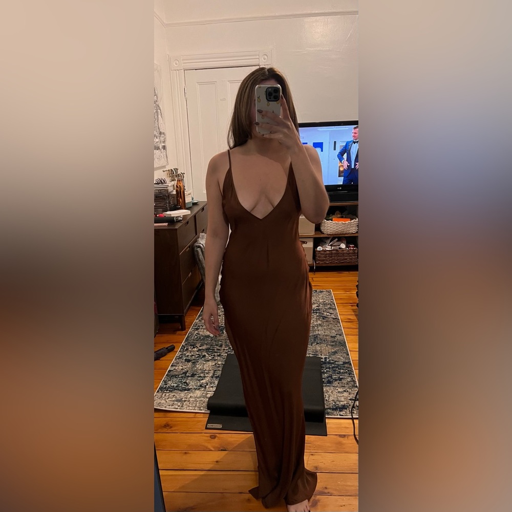 Rat & Boa Chocolate Brown Silky Slit Slip Dress
